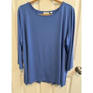 Joan Rivers XL Tunic TopBlue 3/4 Sleeve Pleated Back Round Neck Preowned